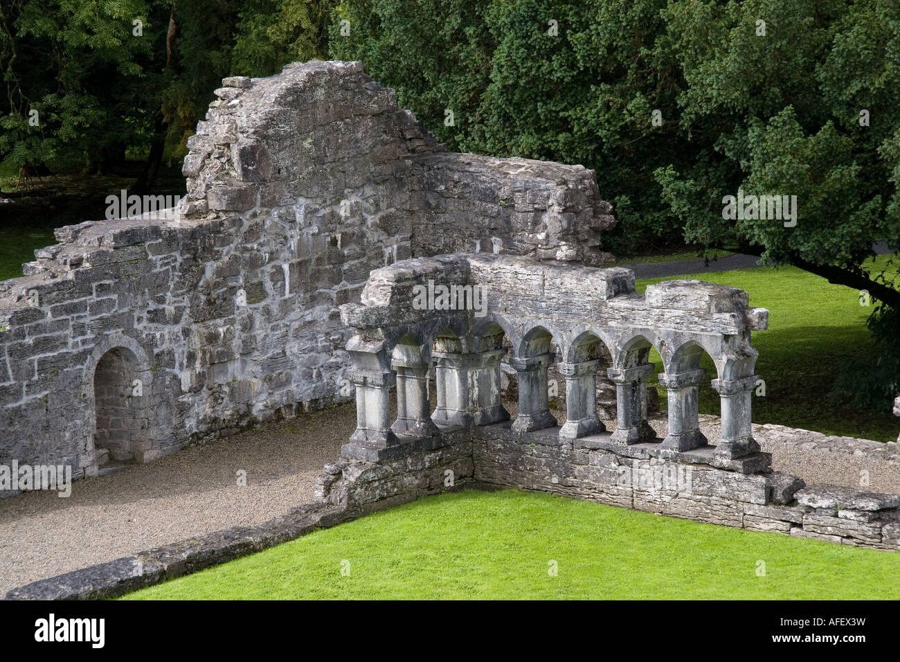 Chiostro abbazia di Cong, County Mayo Irlanda Foto Stock