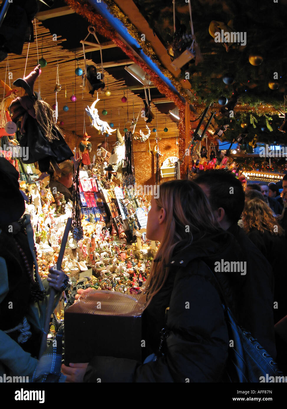 "Christkindelsmärik " mercato di Natale, Strasburgo, Alsazia, Francia Foto Stock