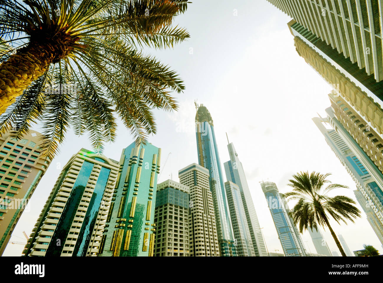 Grattacieli su Sheikh Zayed Road, Dubai, Emirati Arabi Uniti Foto Stock