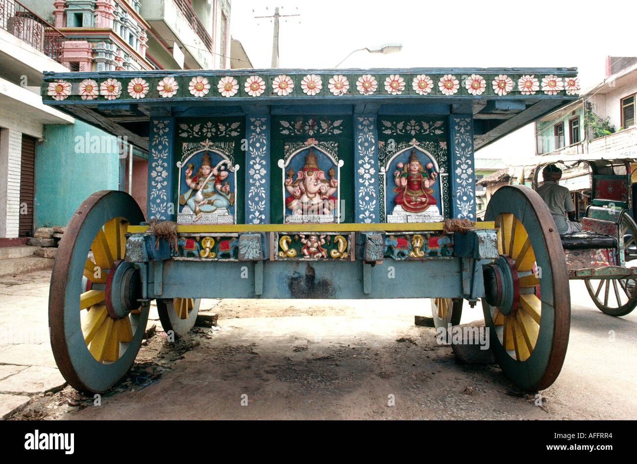 India Karnataka Mysore religione fine del tempio di legno sul carro Foto Stock