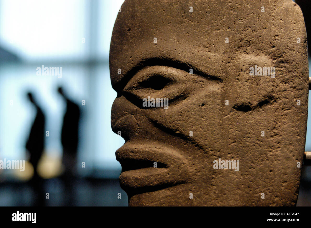 Dettaglio della faccia Maya sculture del Museo Etnologico di Berlino 2005 Foto Stock