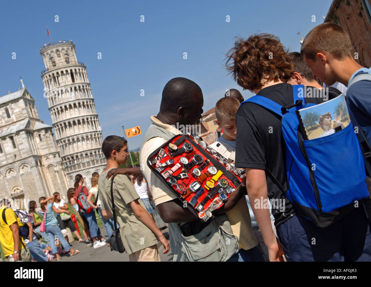 Torre pendente di Pisa, Hawker, Toscana, Italia, street venditore Foto Stock