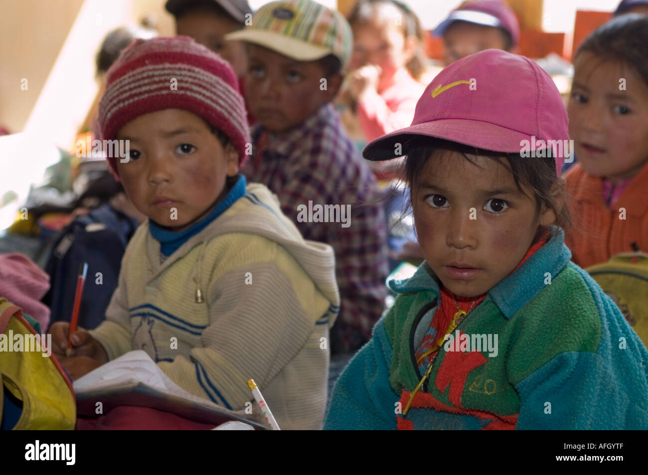 Ladakhi i bambini in una scuola materna, Ladakh, Jammu e Kashmir India Foto Stock