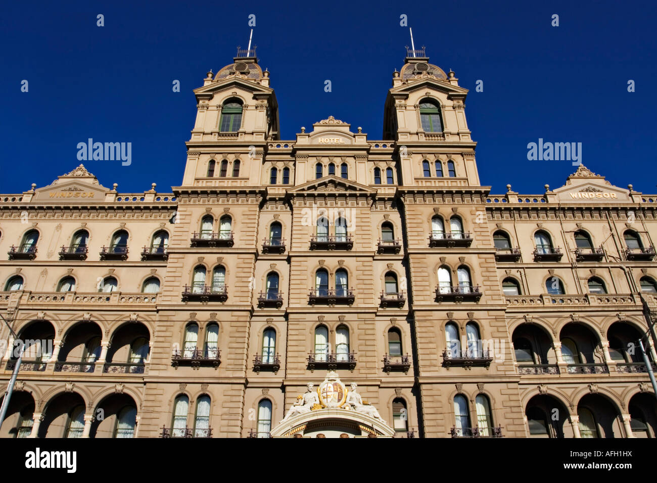 Melbourne Architettura / Dettaglio facciata del 'Windsor Hotel' in Melbourne Victoria Australia. Foto Stock