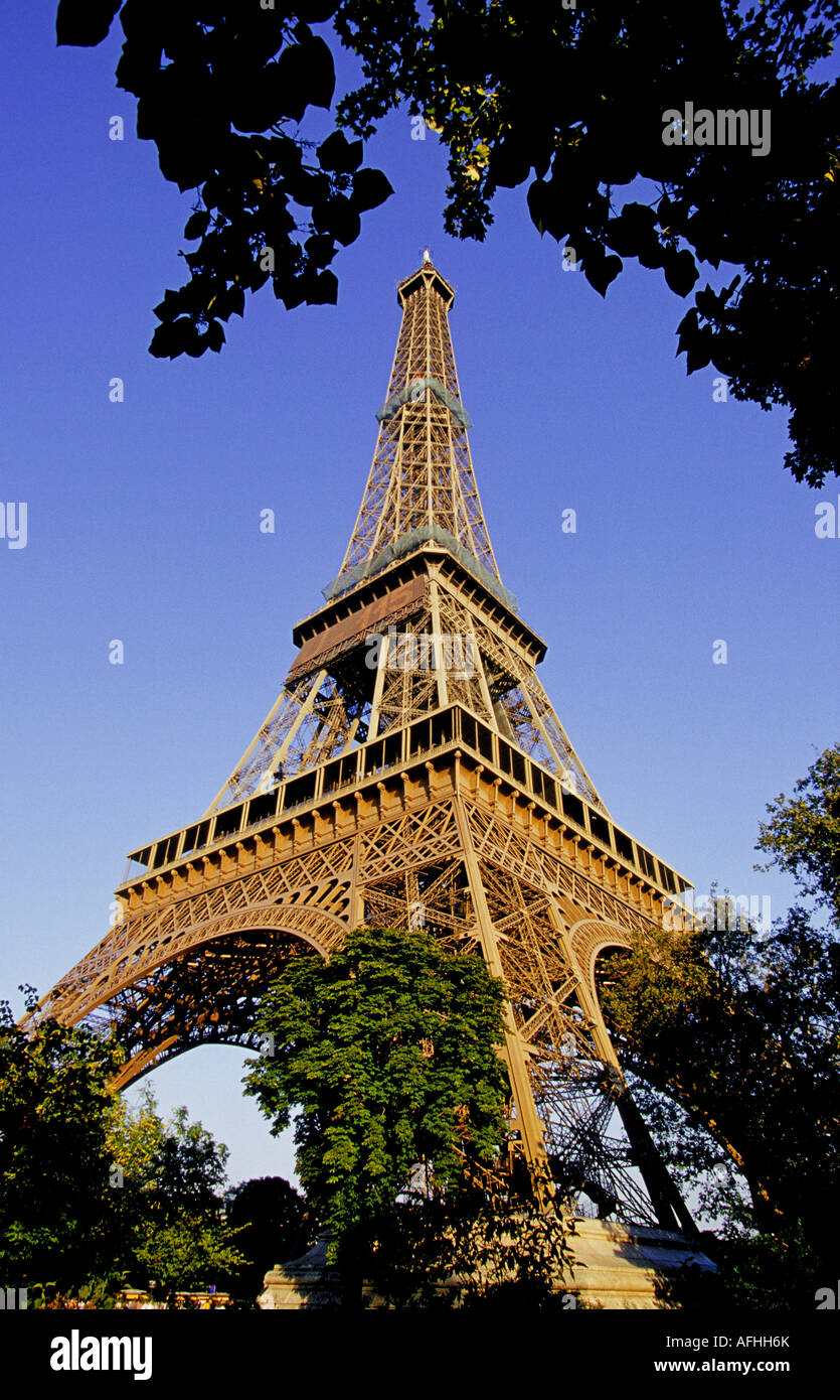 Una vista della Torre Eiffel che si affaccia sulla città di Parigi sul Fiume Senna Foto Stock
