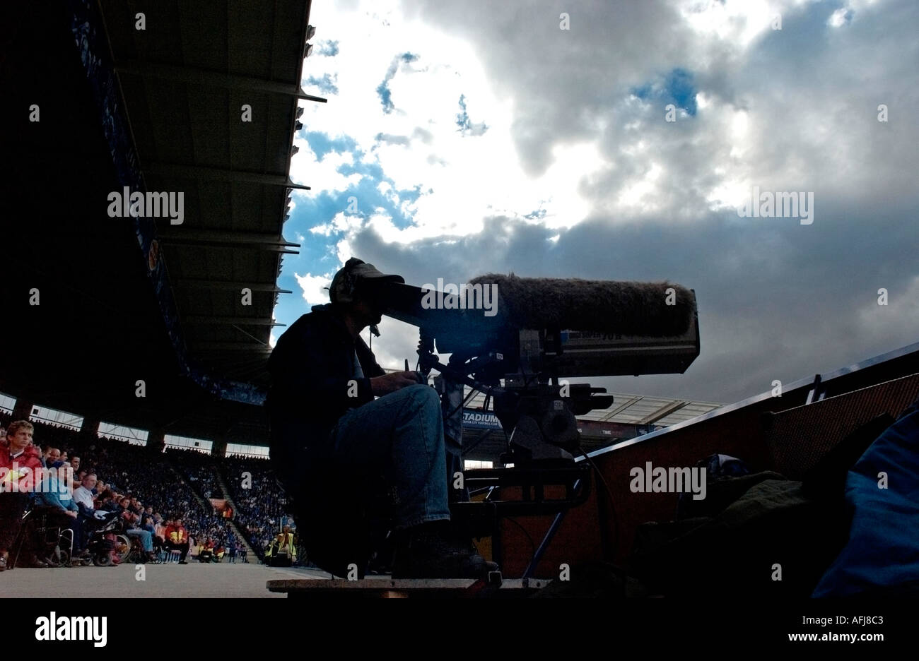 La telecamera si concentra sul campo di calcio Foto Stock