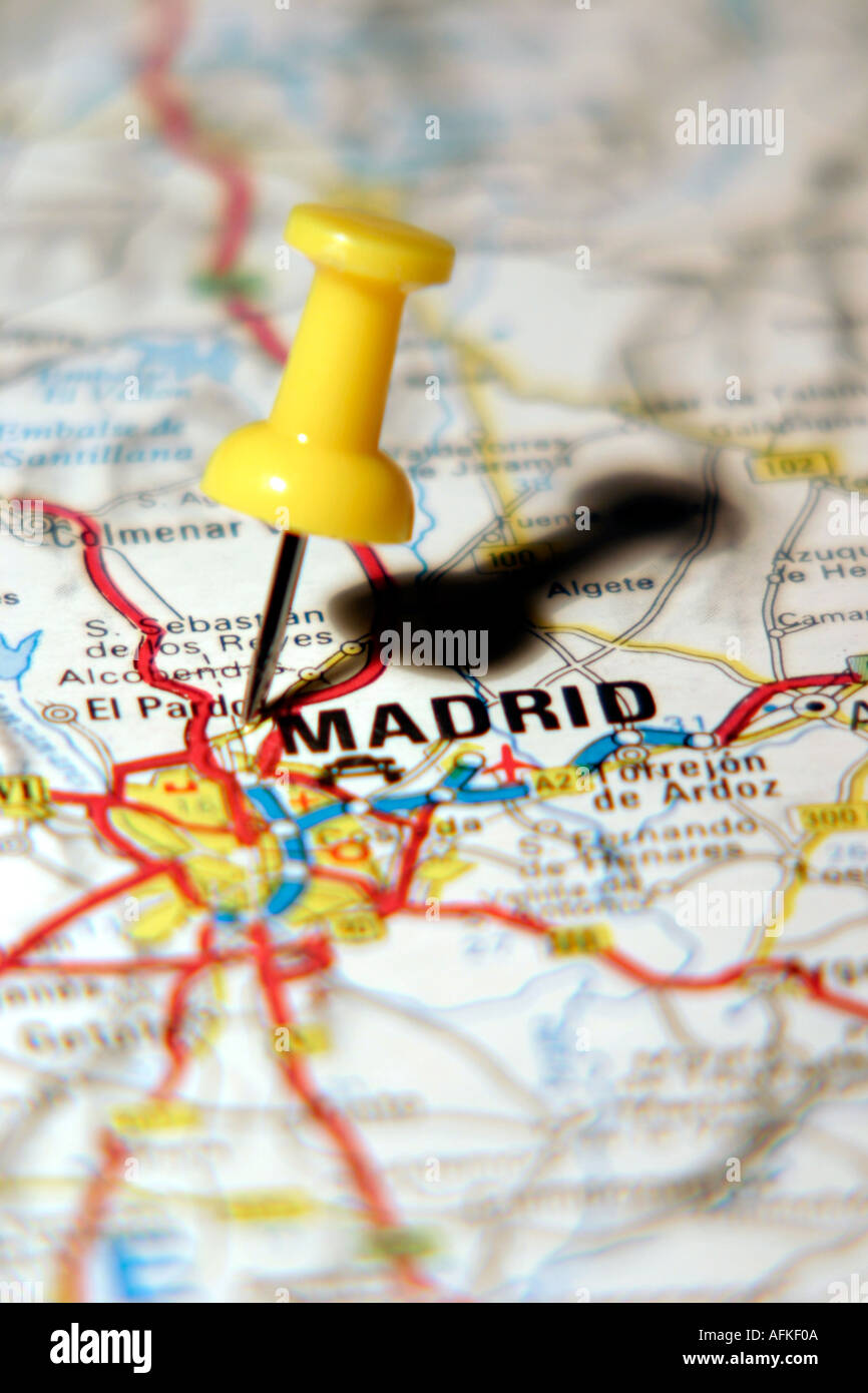 Mappa perno rivolto a Madrid per una mappa stradale Foto Stock