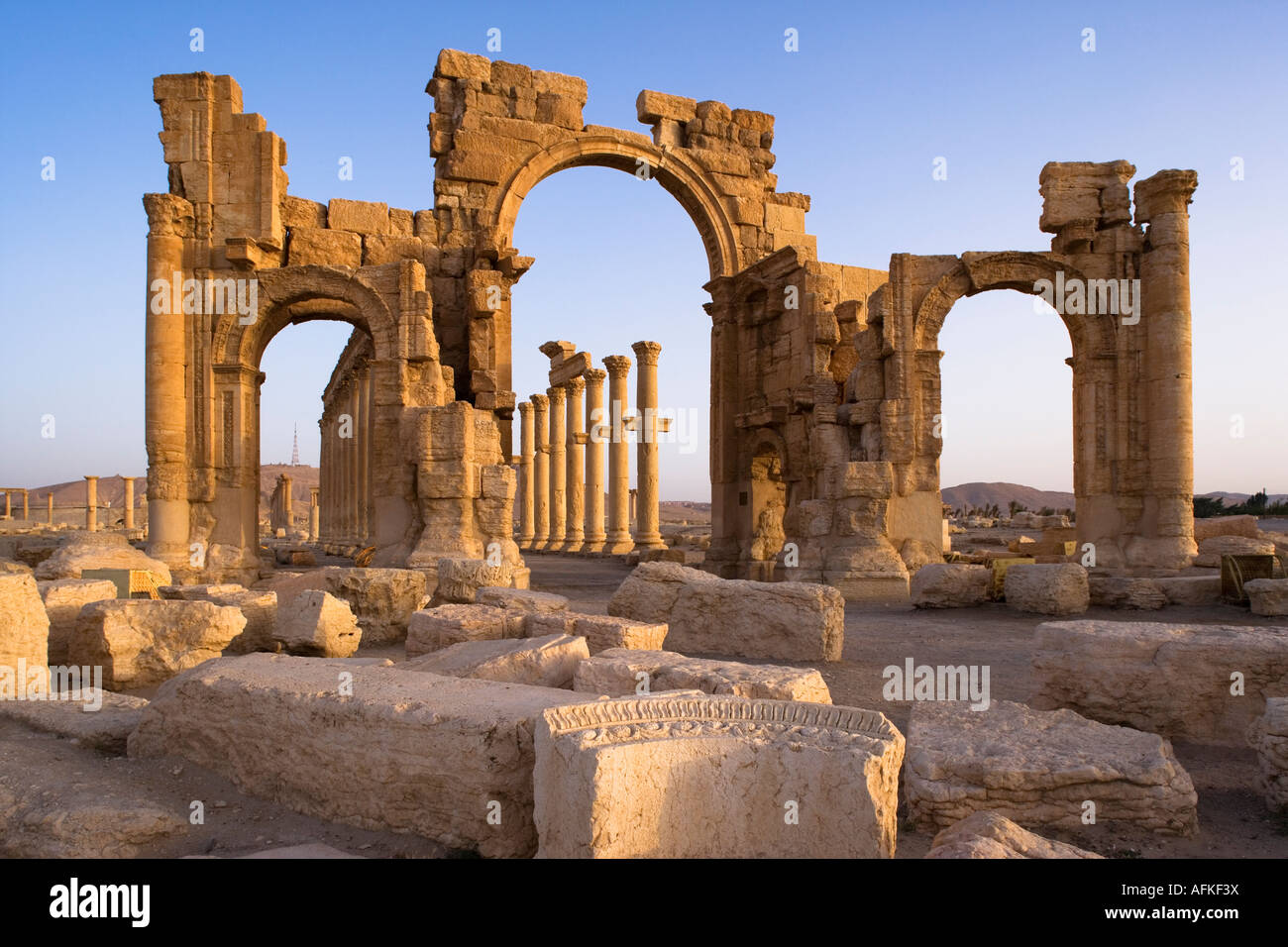 Le spettacolari rovine di una città di Palmyra, Siria. La città era al suo apice nel III secolo d.c. ma cadde in declino Foto Stock