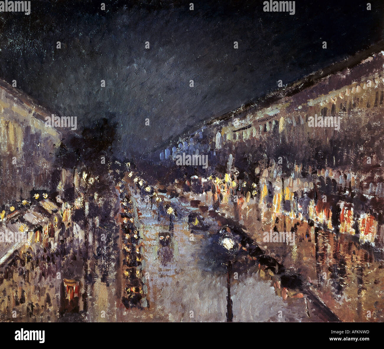 "Belle Arti, Pissarro, Camille (1830 - 1903), pittura, 'Le Boulevard Montmartre, Effet de nuit", 1897, olio su tela, nazionale Foto Stock