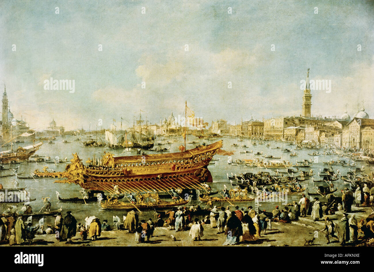 "Belle Arti, Guardi, Francesco (1712 - 1793), pittura, 'il doge sul Bucintoro vicino alla riva di Sant'Elena", 1766 - 1770, Foto Stock