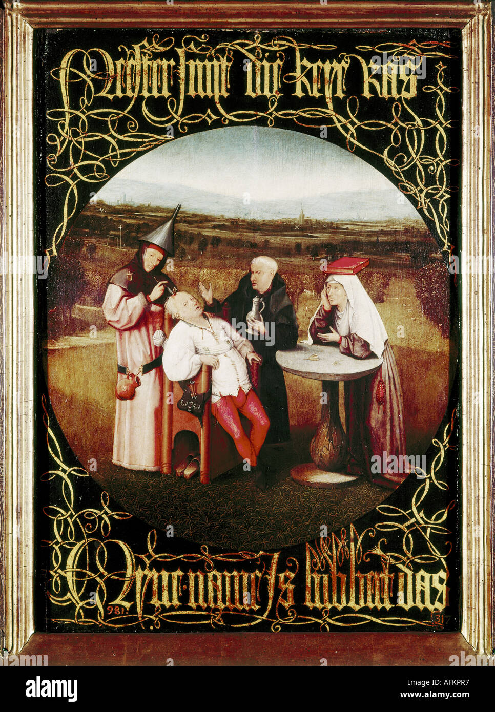 "Belle Arti, Bosch Hieronymus, (circa 1450 - 1516), pittura, 'l'indurimento della follia (estrazione della pietra della follia)', 1475 - Foto Stock