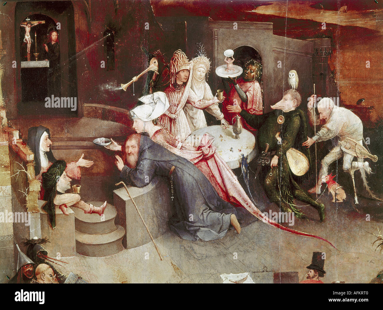 "Belle Arti, Bosch Hieronymus, (circa 1450 - 1516), pittura, "la tentazione di Sant Antonio', pannello centrale, dettaglio, 1505 - Foto Stock
