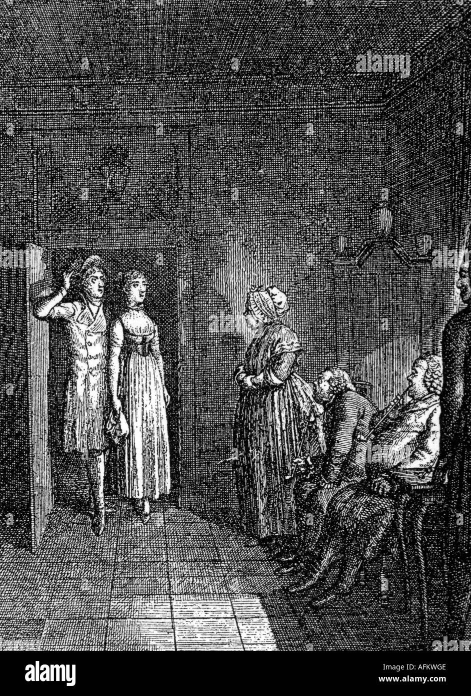 Goethe, Johann Wolfgang von, 28.8.1749 - 22.3.1832, autore/scrittore tedesco, opere, 'Hermann und Dorothea', 1797, incisione di Daniel Chodowiecki, epico, letteratura, 18th secolo, , Foto Stock