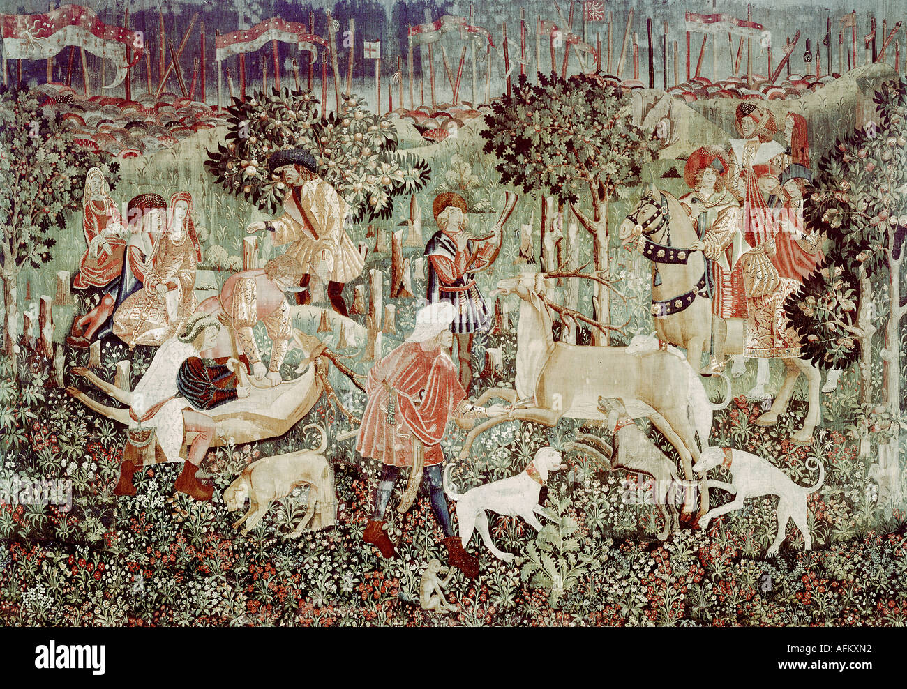 Belle arti, arazzi, scene di caccia, circa quattrocento, Galleria comunale di Monaco di Baviera, Europa, moquette, tappeti, età media Foto Stock