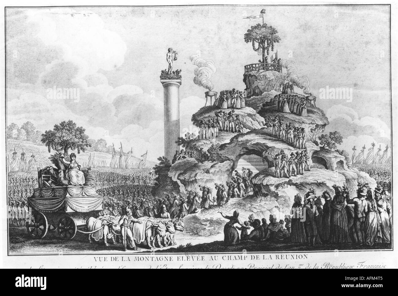 Geografia/viaggio, Francia, rivoluzione 1789 - 1799, celebrazione del 'Benessere', 20. Prarial II (8.6.1792), Parigi, Champ de Reunion, incisione contemporanea, Foto Stock