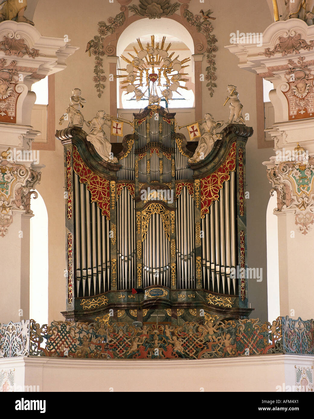 Musica, strumenti, organi, organo, la Chiesa del pellegrinaggio di Steinhausen, Germania, chiesa, interno, strumento, barocco, Foto Stock