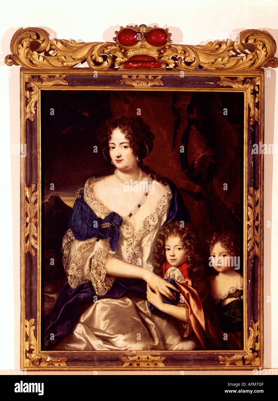 Sofia Dorotea, 15.9.1666 - 26.11.1726, la principessa ereditaria di Hannover, con i suoi bambini Georg e Sofia Dorotea, dipinto da Jacques Vaillant, circa 1692, Bomann Museum Celle, artista del diritto d'autore non deve essere cancellata Foto Stock