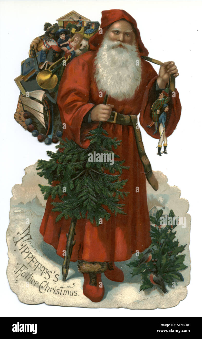 Chromolithographed fustellate Babbo Natale pubblicità Tippetts circa 1890 Foto Stock