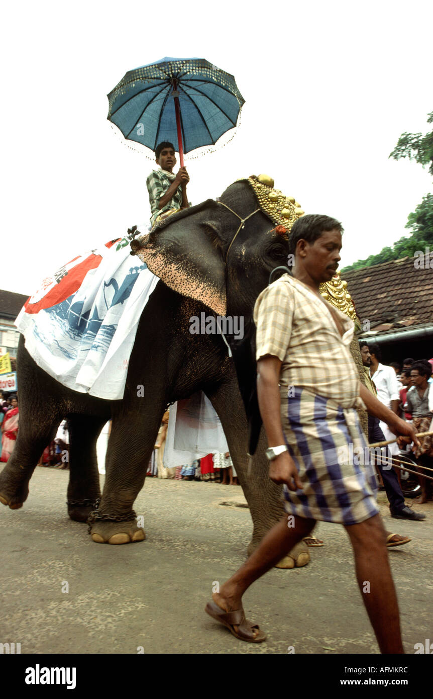 India Kerala Alleppey animali elefante e il gestore Foto Stock