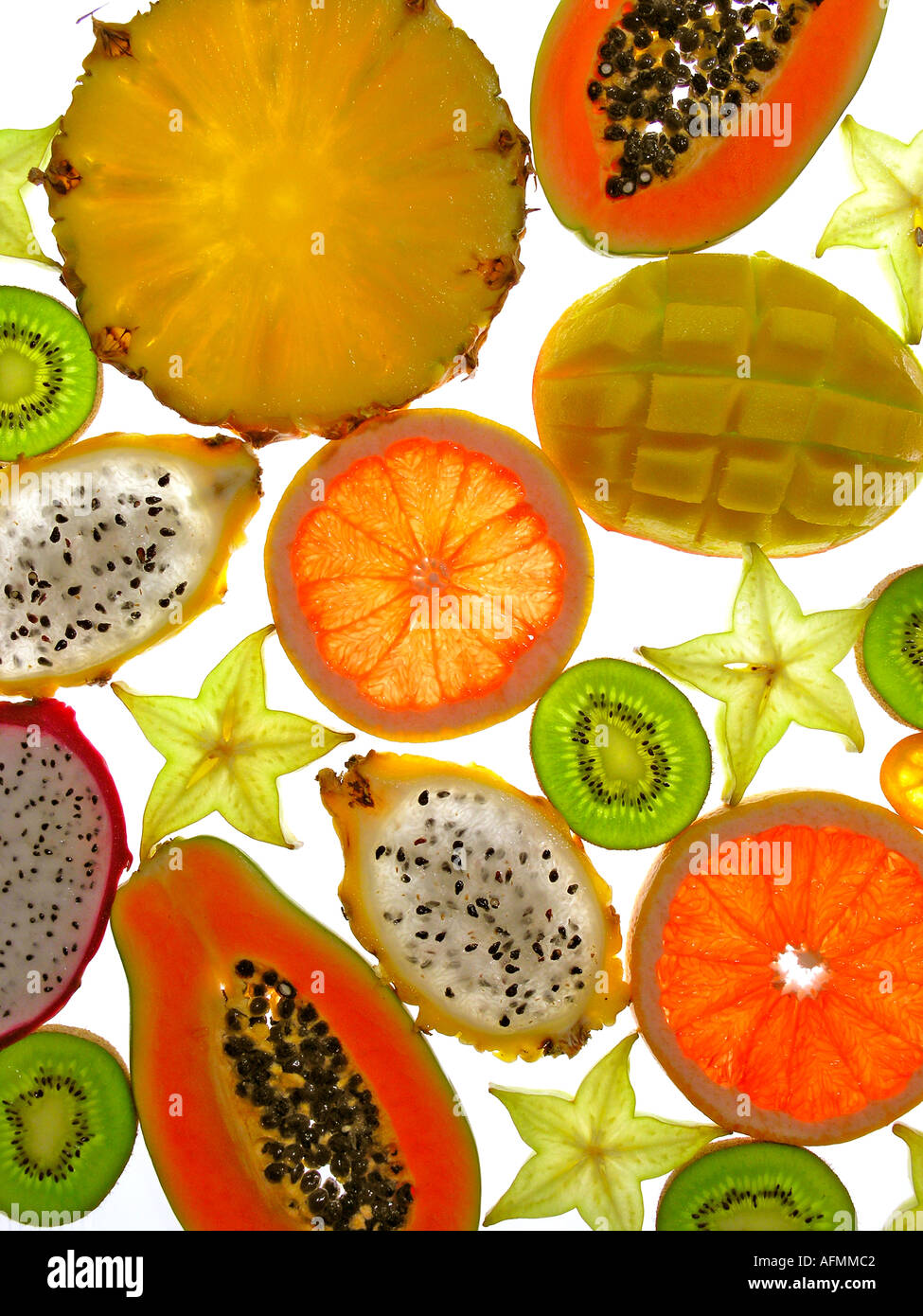 Fette di frutta tropicale Foto Stock