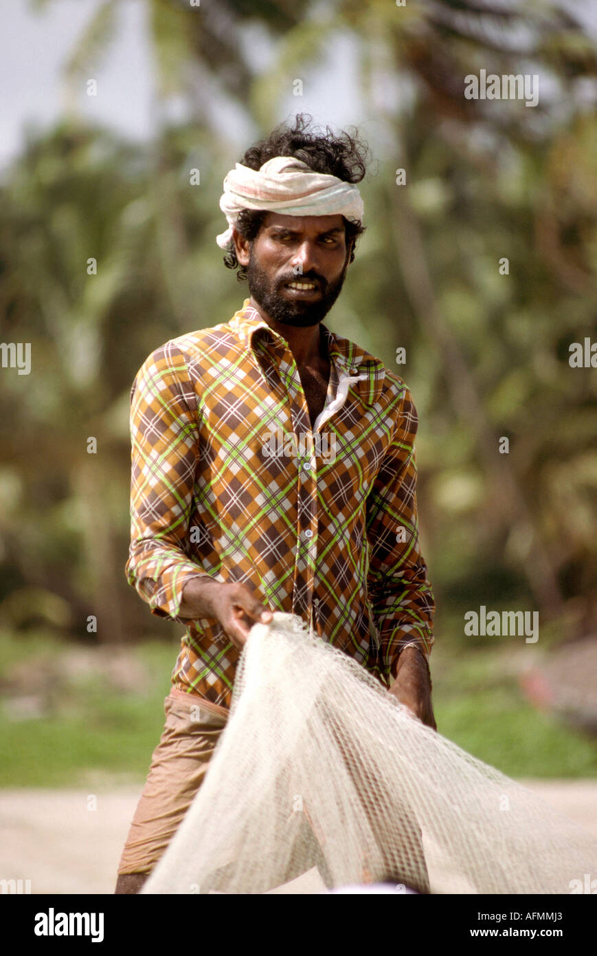 India Kerala Alleppey pesca pescatore del Kerala Foto Stock