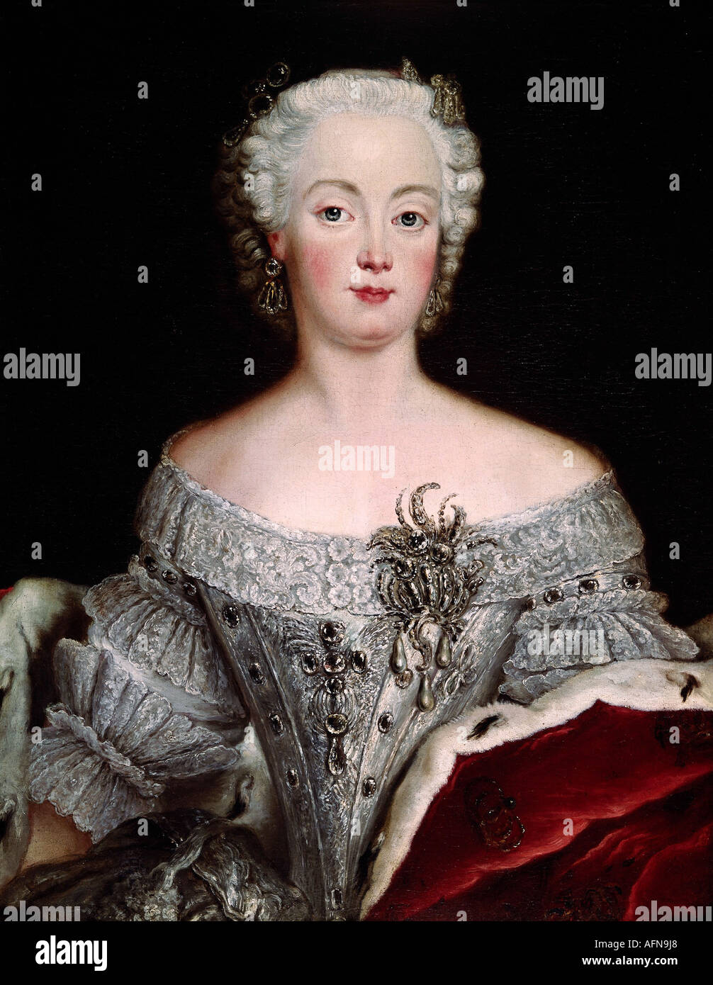 Elisabeth Christine, 8.11.1715 - 13.1.1797, regina di Prussia 31.5.1740 - 17.8.1786, mezza lunghezza, dipinto da Antoine Pesne, circa 1740, Castello Hohenzollern, artista del diritto d'autore non deve essere cancellata Foto Stock