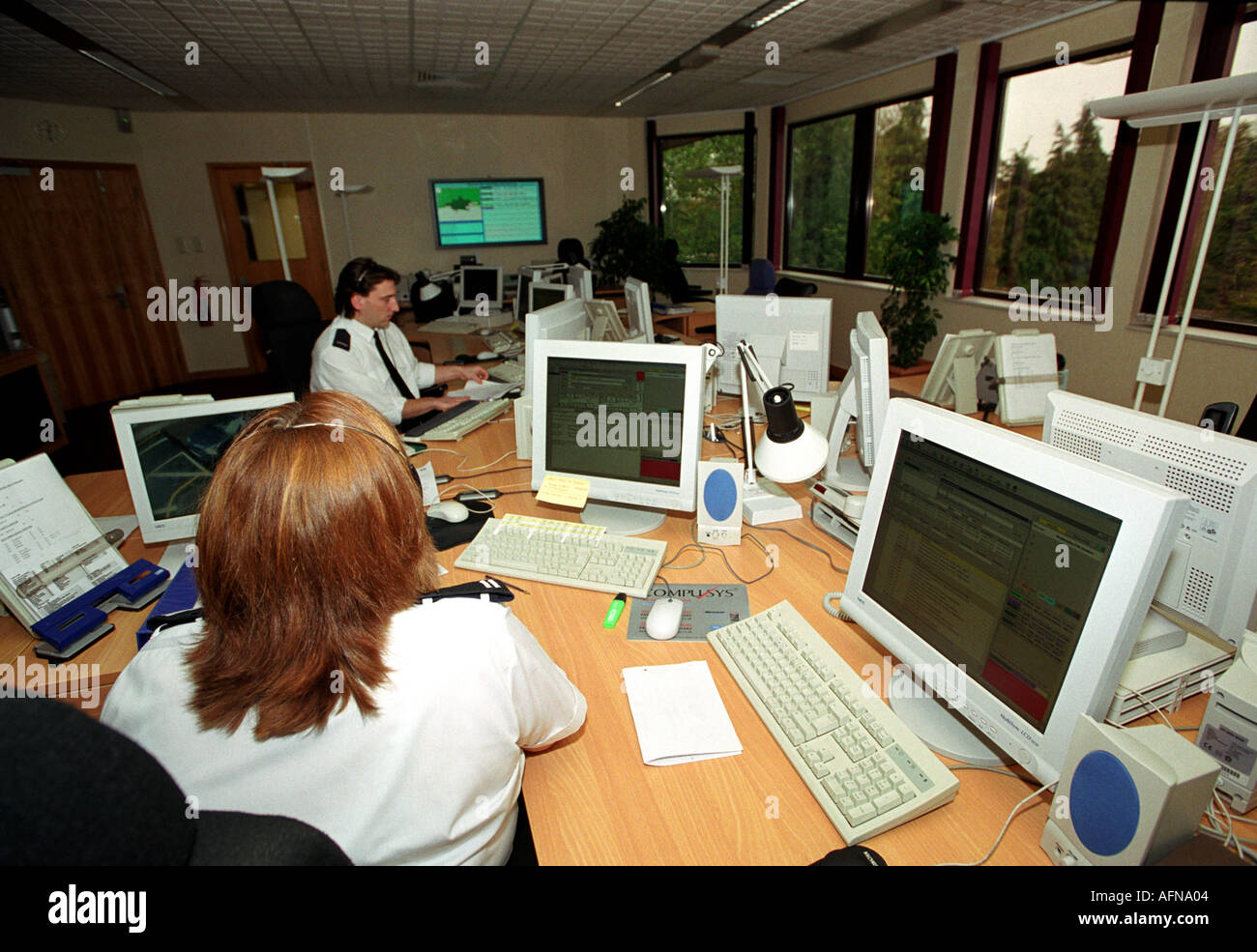 All'interno di un servizio antincendio sala di controllo in Gran Bretagna REGNO UNITO Foto Stock