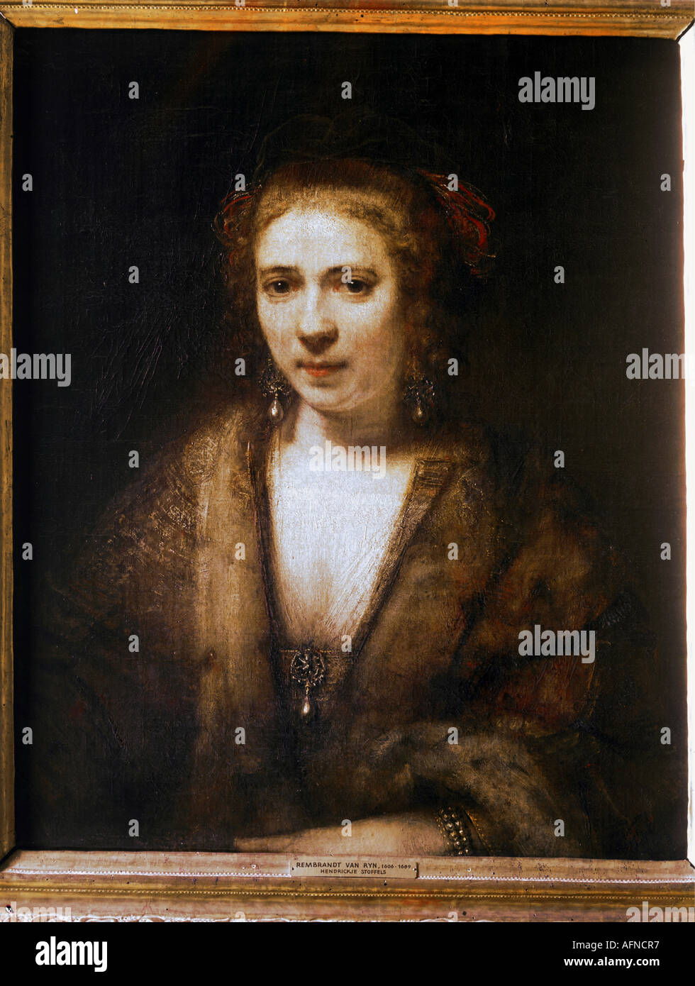 "Belle Arti, Rembrandt, (15.7.1606 - 4.10.1669), pittura, "Hendrikje Stoffels con un Berretto in velluto", 1654, olio su tela, 74x61 Foto Stock