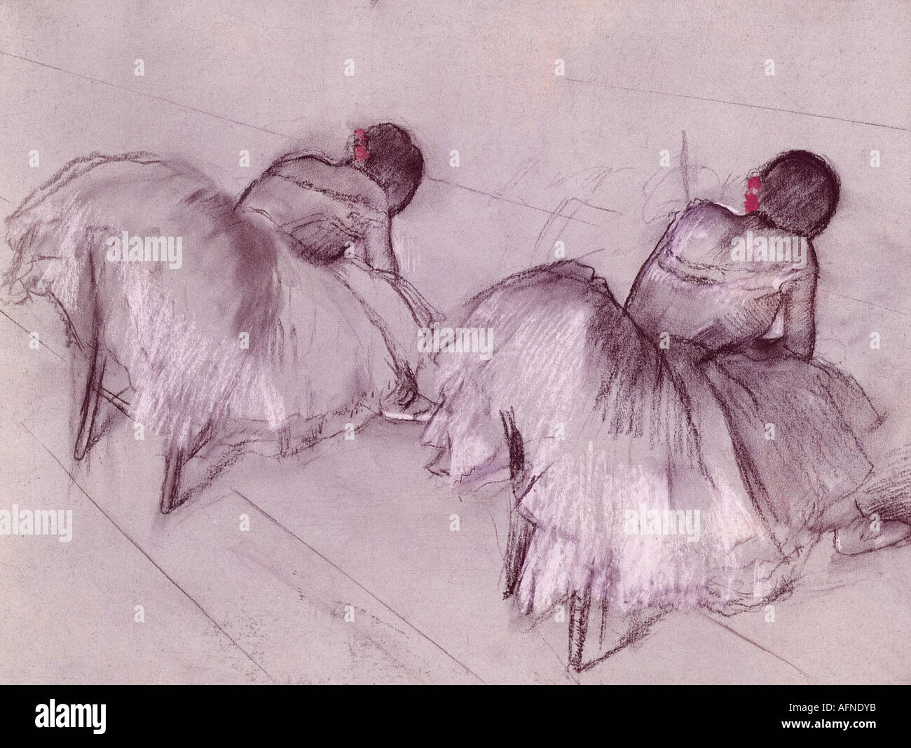 "Belle Arti, Degas, Edgar, (1834 - 1917), pittura, "due ballerini di appoggio', pastello su carta, Art House, Zurigo, storico histor Foto Stock