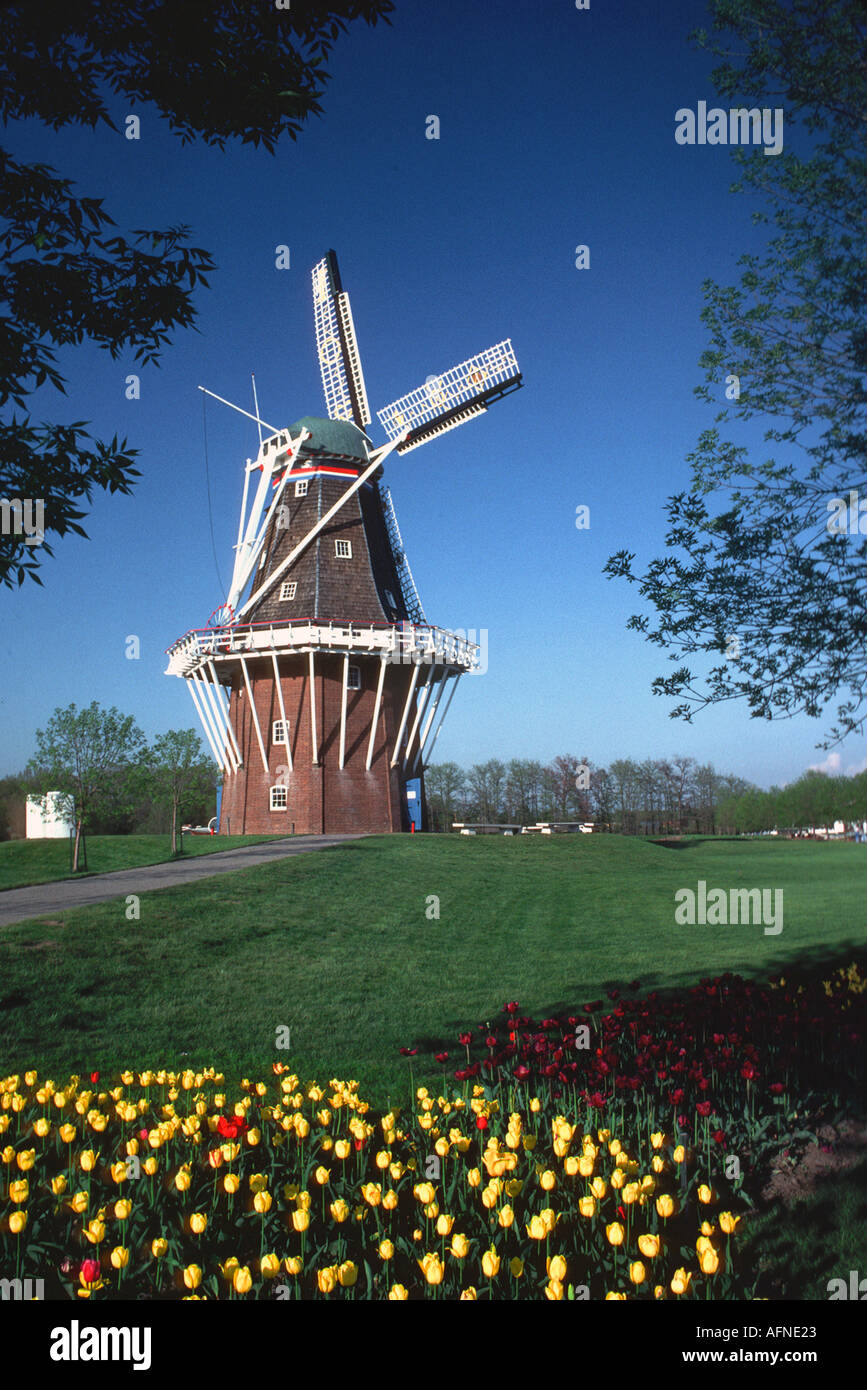 Il mulino a vento a isola Windmill Holland Michigan Tulip Festival Foto Stock