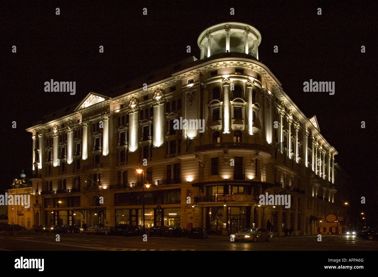 Le Royal Meridien Bristol Hotel di notte Varsavia, Warszawa, Polonia, Polska, UE, Europa, europeo Foto Stock