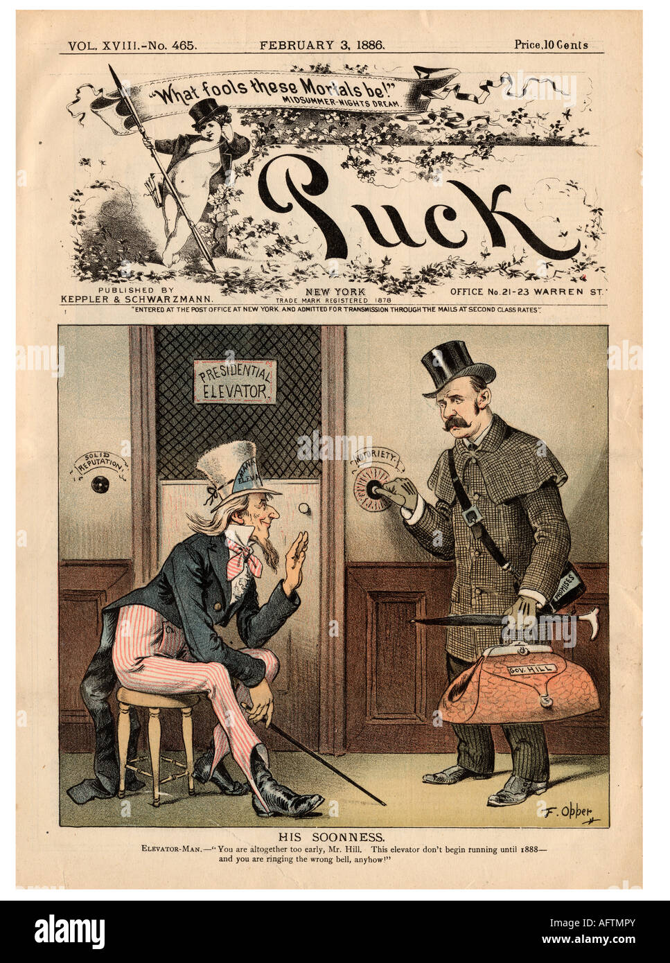 1886 cartoon politico in Puck Foto Stock