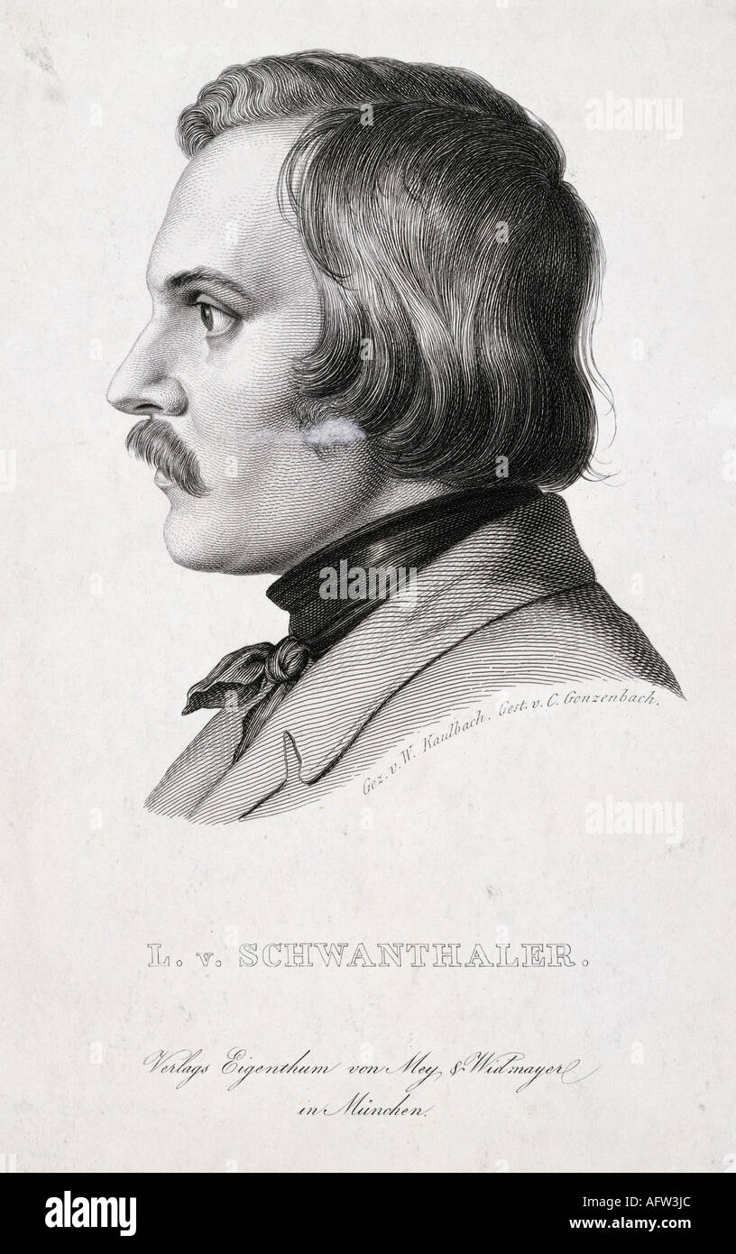 Schwanthaler, Ludwig von, 26.8.1802 - 28.11.1848, artista tedesco (scultore), ritratto, profilo, faccia laterale, incisione di C.Genzenbach dopo disegno di Wilhelm Kaulbach, Monaco di Baviera, 19th secolo, , Foto Stock
