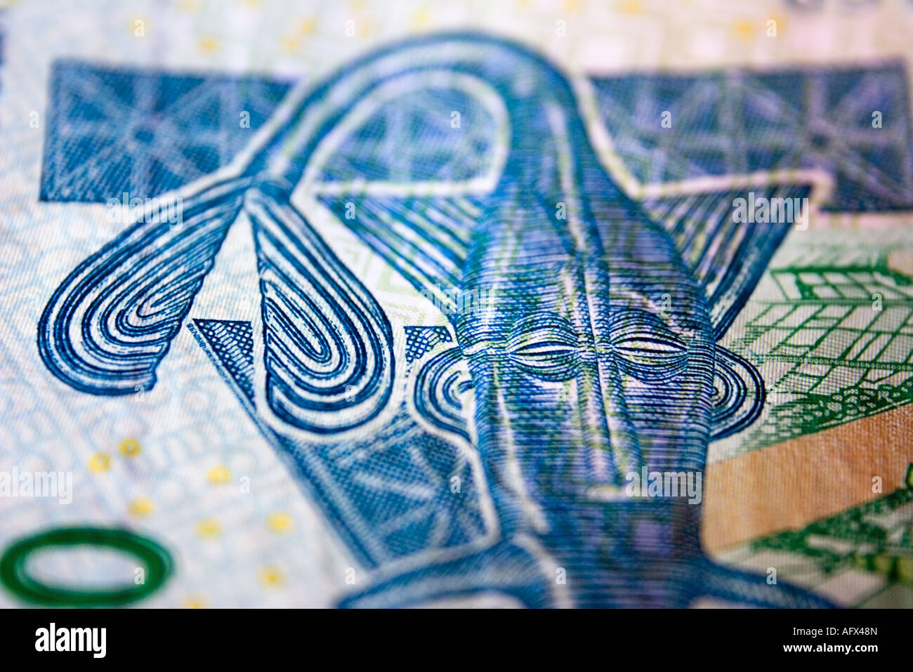 Dettaglio di una banca 5000 nota dall'Africa occidentale. Foto Stock
