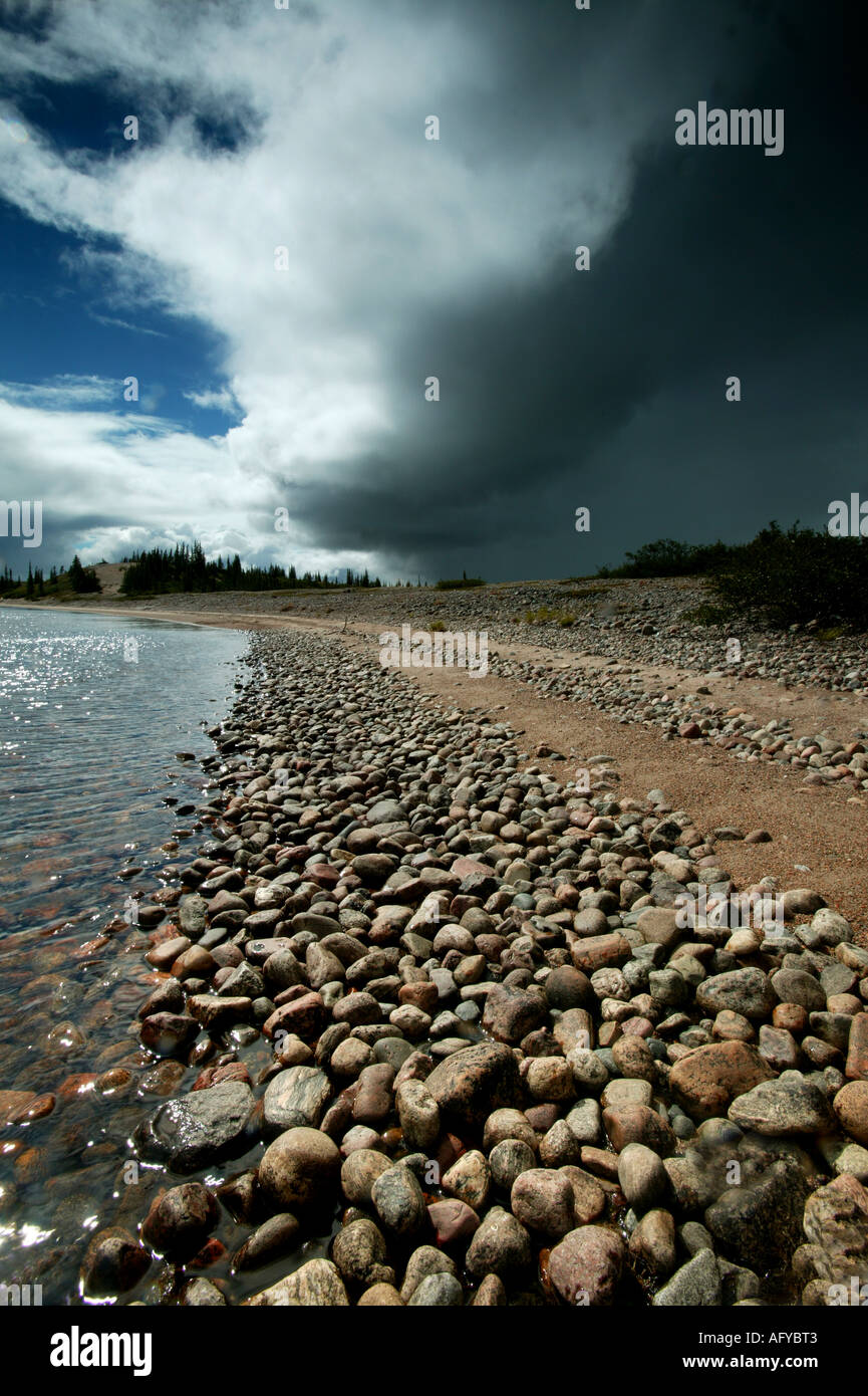 Tempesta di avvicinamento al coregone del lago, in una zona chiamata Barrenlands nei territori del nord-ovest, Canada. Foto Stock