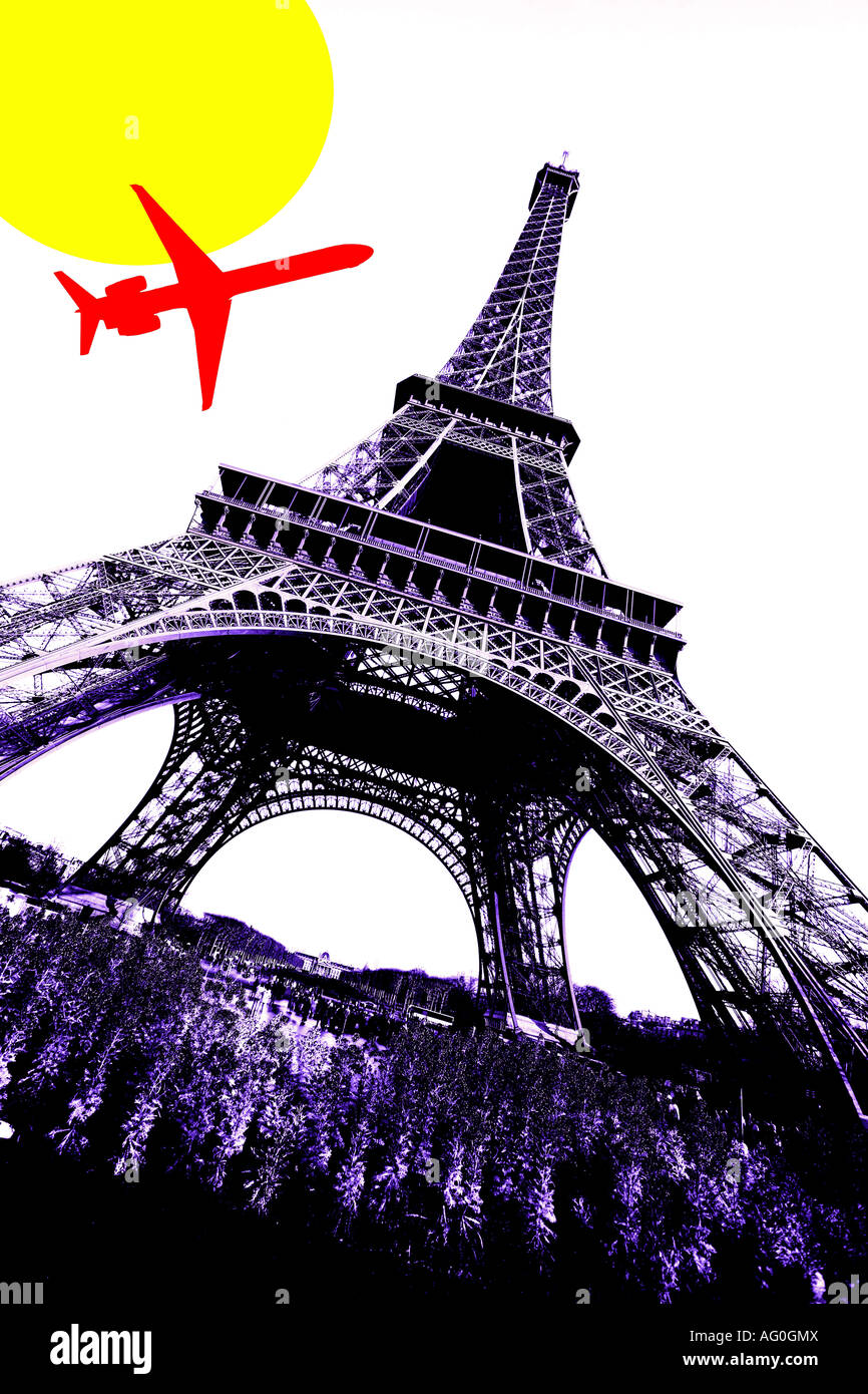 Aeroplano e Torre Eiffel, Parigi, Francia Foto Stock