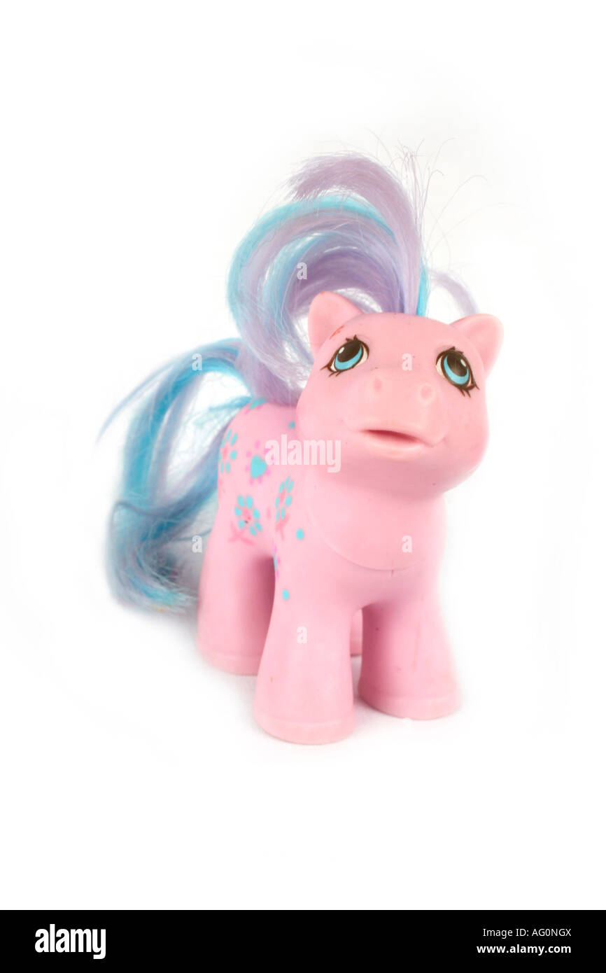 Rosa il mio piccolo pony su sfondo bianco Foto Stock