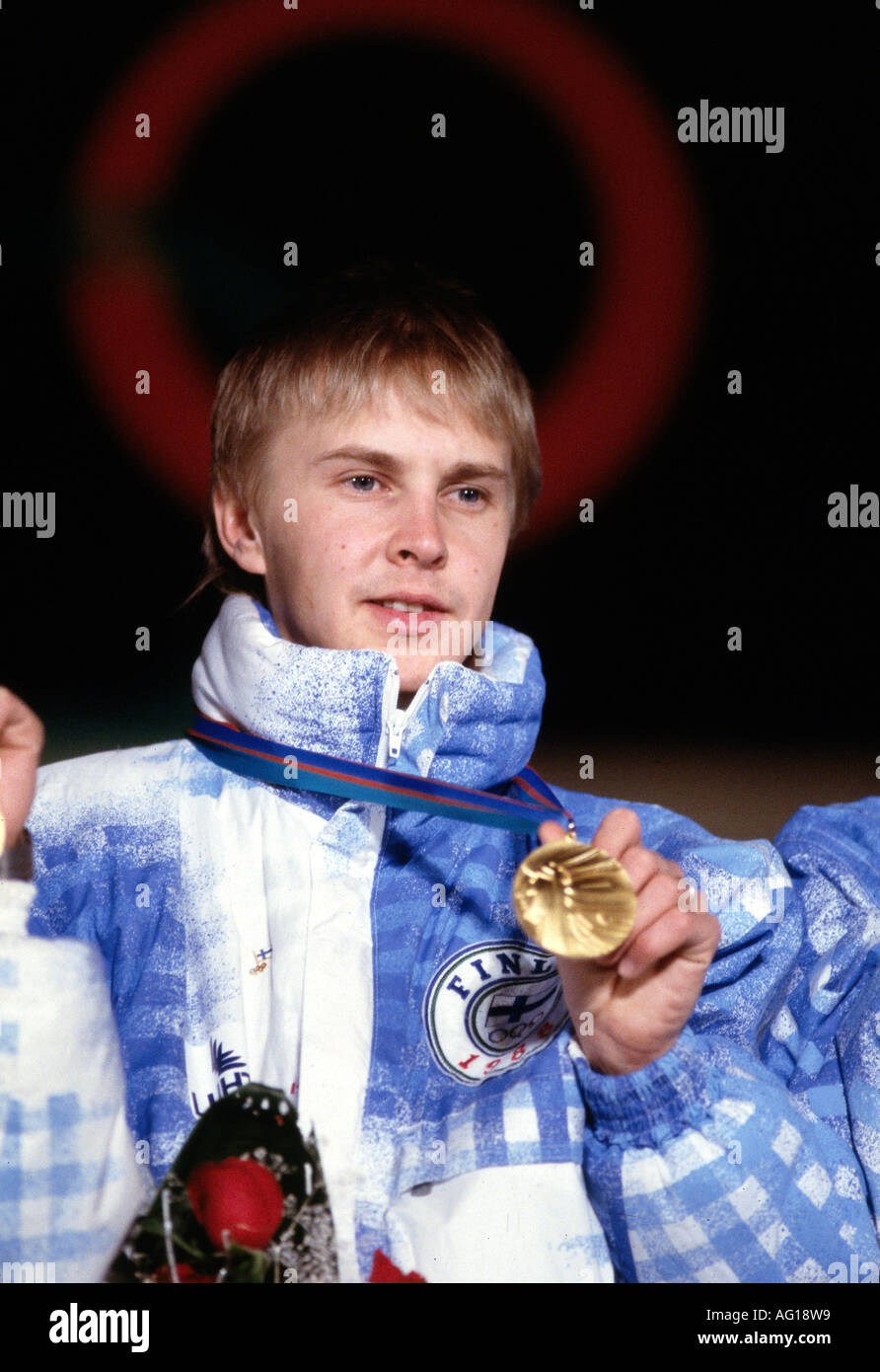 Nykänen, Matti, * 17.7.1963, atleta finlandese (salto con gli sci), ritratto, olimpico invernale, Giochi olimpici, Calgary, 1988, Foto Stock