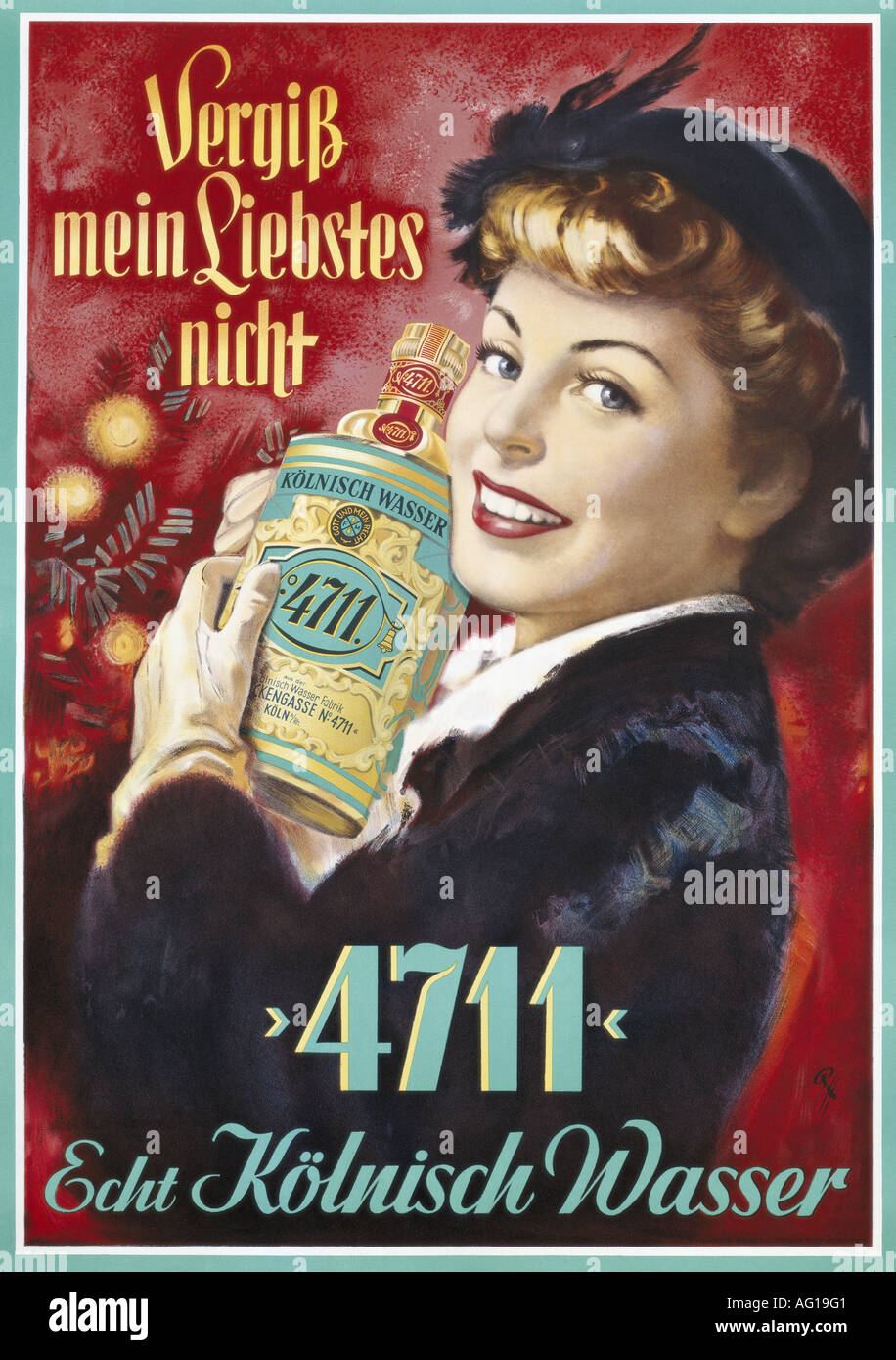 Pubblicità, cosmetici, profumi, '4711', Echt Kölnisch Wasser, 1950s, 50s, poster, disegno di RH, , Foto Stock