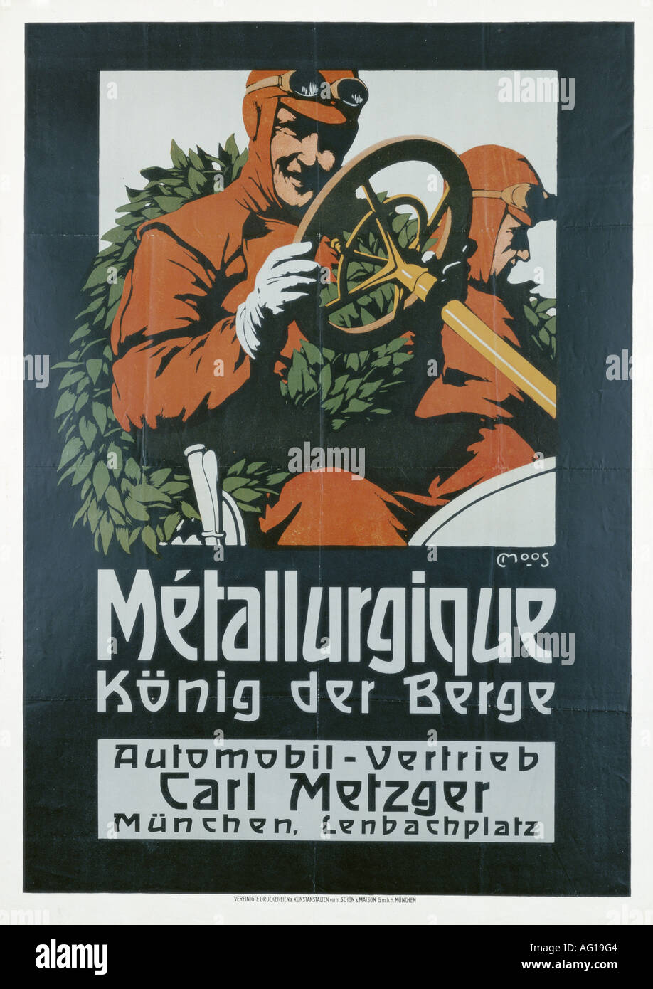 Pubblicità, automobili, Automobil-Vertrieb Carl Metzger, Monaco di Baviera, poster, 1909, Foto Stock