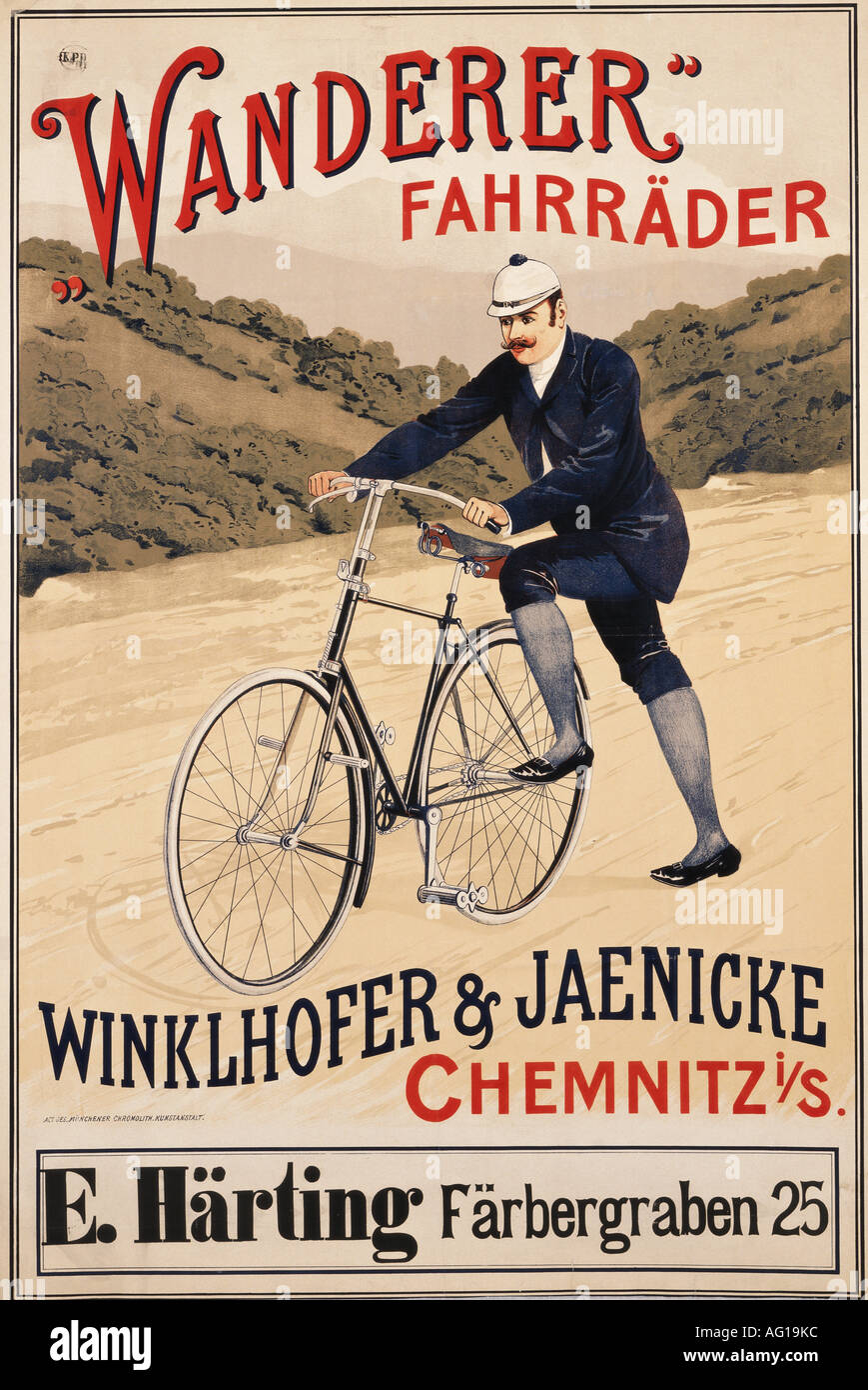 Pubblicità, bicicletta, Wanderer Fahrräder, Winklhofer und Jaenicke Chemnitz, Vertrieb E. Härtling, Monaco di Baviera, circa 1910, Foto Stock
