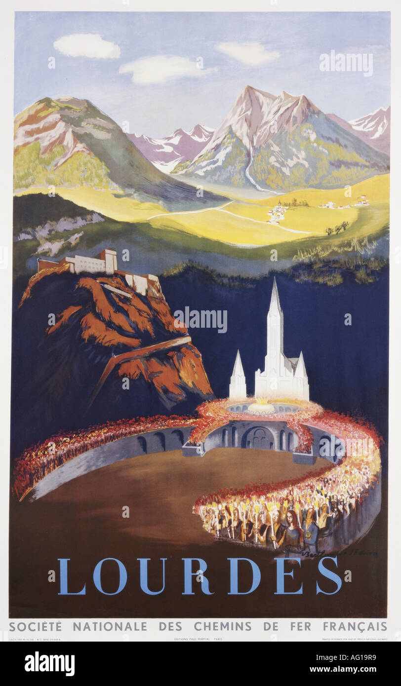 Pubblicità, trasporti, 'Lourdes', Société National des Chemins de Fer Francais, Parigi, 1951, poster, , Foto Stock