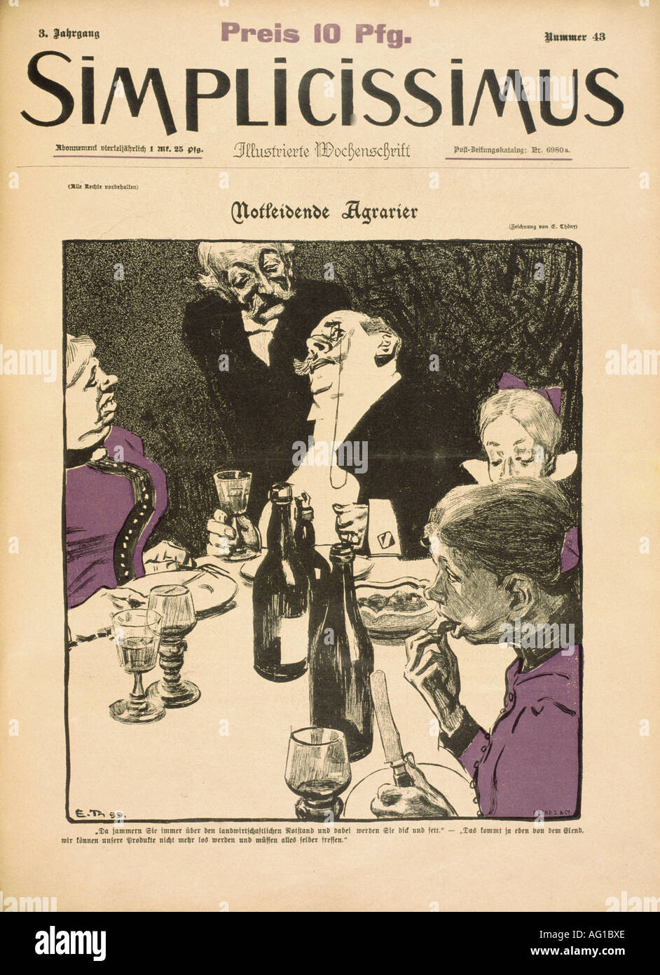 Stampa/media, riviste, 'implicissimus', Monaco di Baviera, 3. Volume, numero 43, 1899, titolo di Eduard Thöny, 'Notleidende Agrarier', , Foto Stock
