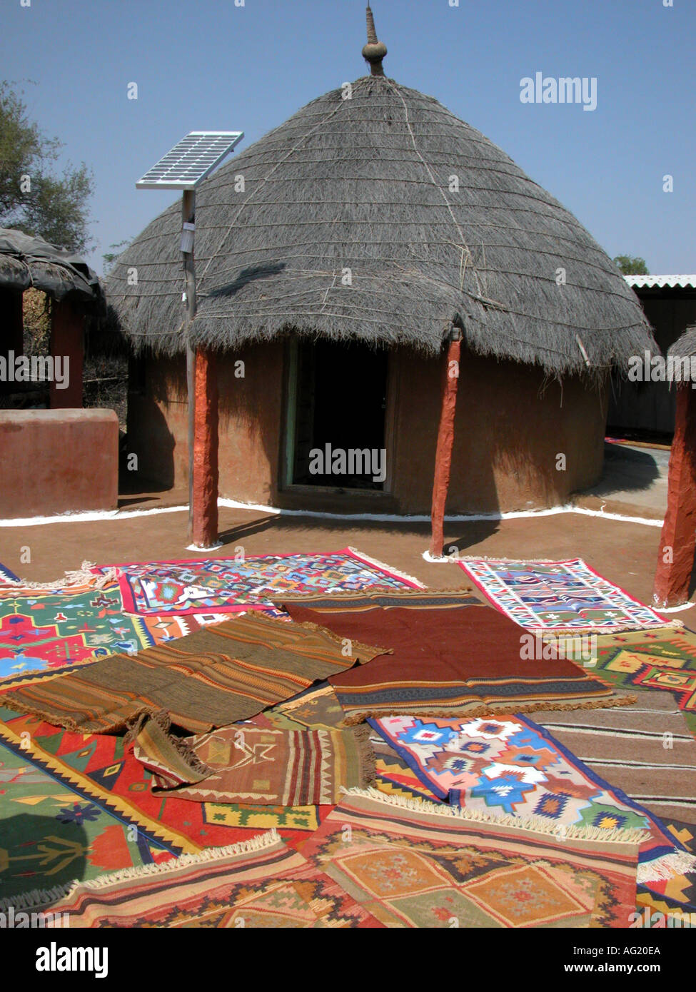 Due lati dhurry tappeti sul display India Rajasthan Foto Stock