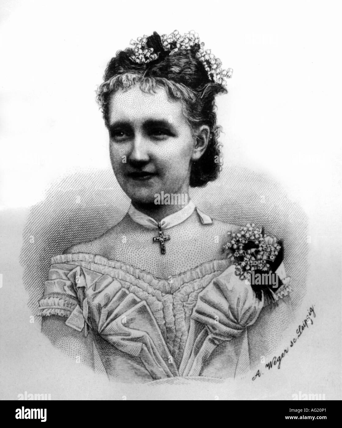 Stephanie, 21.5.1864 - 23.8.1945, Crown Princess di Austria-ungheria 1.10.1881 - 30.1.1889, ritratto, incisione di agosto Weger (1823 - 1892), Almanach de Gotha, casa di Wettin, di Sassonia Coburgo - Gotha-Gotha, Principessa del Belgio, Arciduchessa d'Austria, secolo XIX, artista del diritto d'autore non deve essere cancellata Foto Stock