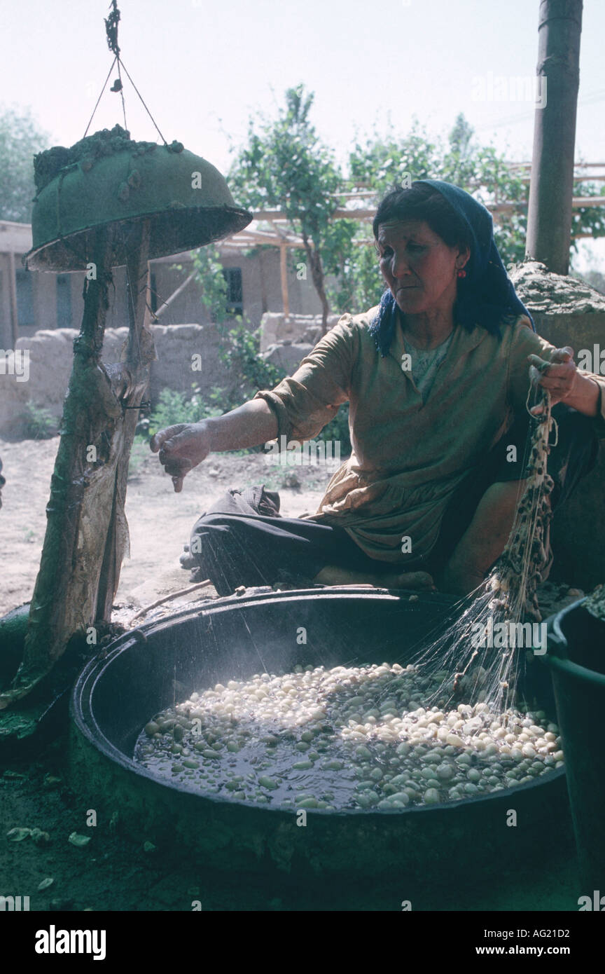 Svelare la seta in Cina Foto Stock