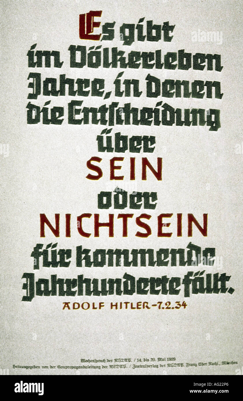 Nazismo / nazionalsocialismo, propaganda, slogan di Adolf Hitler, poster, 1930s, 30s, Germania nazista, Terzo Reich, politica, 20th secolo, storico, storico, Foto Stock