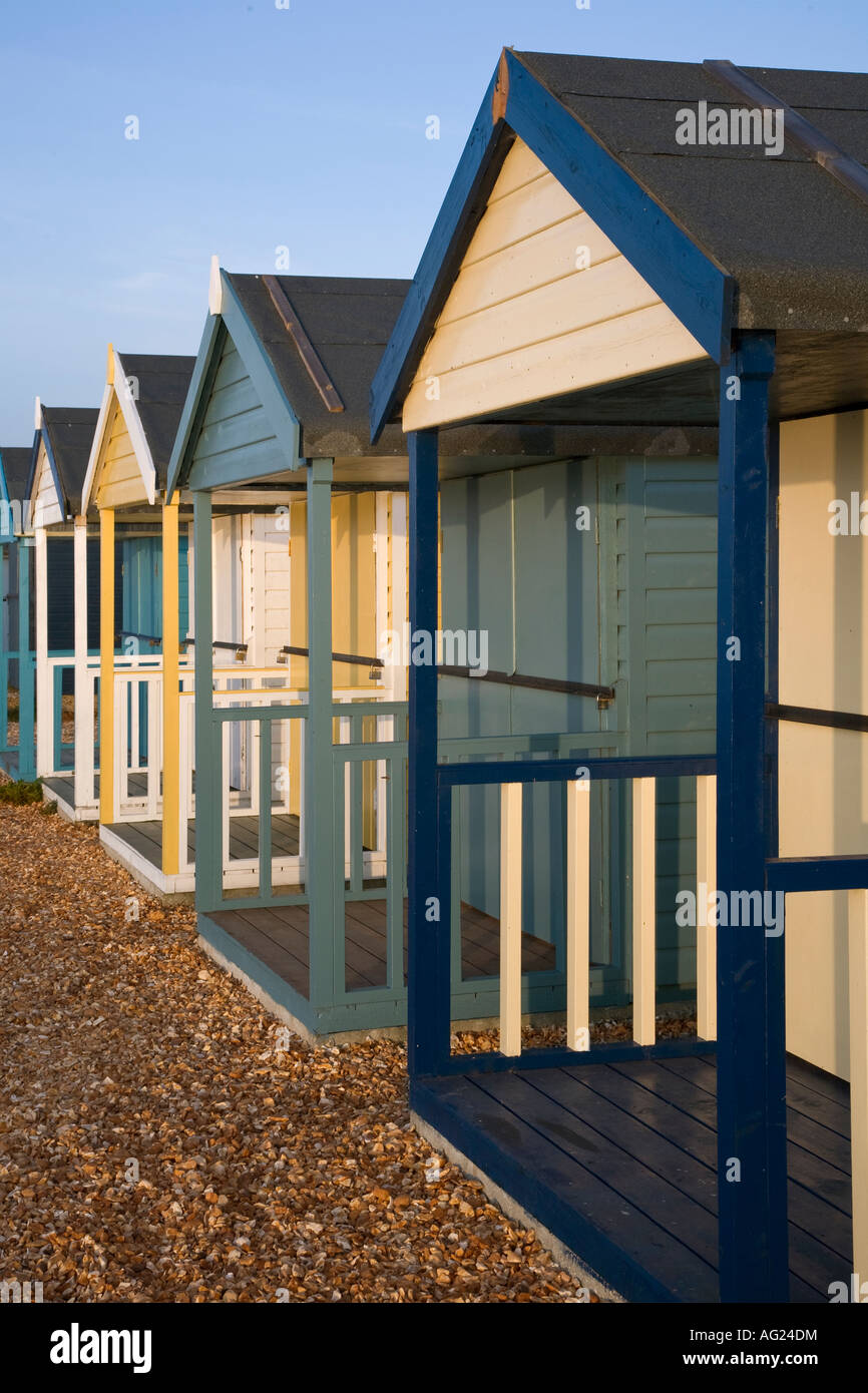 Cabine in legno a Calshot in Hampshire Foto Stock