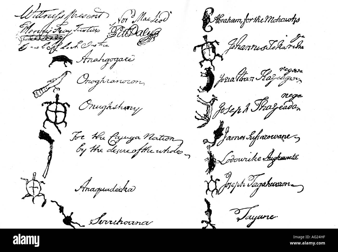 Geografia/viaggio, USA, politica, trattato tra la Confederazione Iroquis ('sei Nazioni') e Thomas & Richard Penn, 18th secolo, stampe dei capi, nativi americani, indiani americani, coloni, quaker, Pennsylvania, Nord America, , Foto Stock