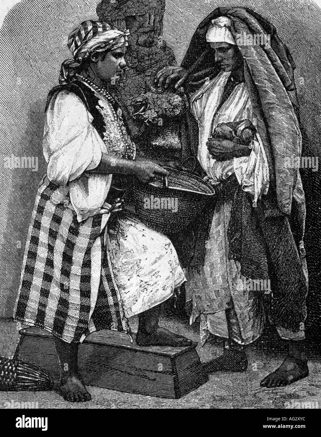 Geografia/viaggio, Marocco, peope, donne, incisione, 19th secolo, Nord Africa, fontana, acqua, storico, storico, persone, Foto Stock